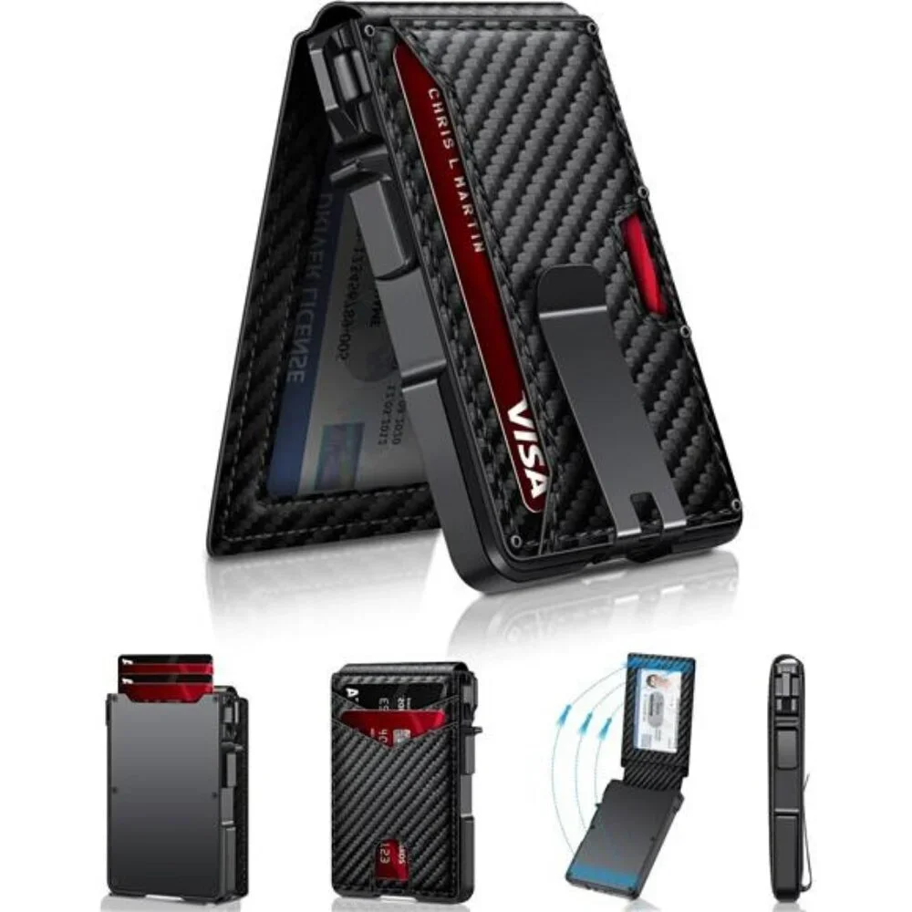 Mens RFID Slim Wallet With Money Clip ID Window Metal Credit Card Holder